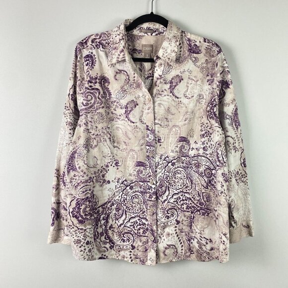Chicos Wrinkle Resistant Button Up Shirt Womens 3 US XL Paisley Long Sleeve - Picture 1 of 11
